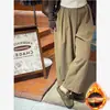 Pantalones Retro de Pana con Forma de Pera que Cubren la Cadera para Mujer en Otoño e Invierno Forrados de Polar Talla Grande Sueltos de Pierna Ancha Pantalones de Nueve Puntos para Personas Bajas