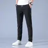 Calças de seda de gelo para homens verão novo Black Label Thin Business Casual Pants elástico respirável em linha reta tamanho grande calças esportivas