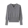Colección Otoño 2026: Suéter Gris de Manga Larga con Cuello Redondo para Mujer - Sencillo, Elegante y Versátil con un Toque Chic Único