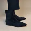 Botines Súper Elegantes para Mujer 2026 Nuevos Versátiles Estilo Commuter Gamuza Negra Cremallera Trasera Tacón Oculto Elásticos Ajustados