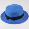 Sombrero de Sol de Verano Estilo Coreano para Madre e Hija con Lazo Ala Plana Protección Solar Sombrero de Paja Exterior Plano Plegable Sombrero de Sol