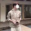 Camisa Falsa de Dos Piezas con Cuello en V y Mangas Largas para Hombre, Camisa de Trabajo Otoñal de Estilo Masculino, Chaqueta Casual de Corte Limpio