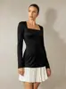 Comércio Exterior Transfronteiriço Europeu e Americano Moda Feminina 2026 Novo Vestido de Manga Longa Cor Sólida, Elegante e Moderno, Vestido Confortável