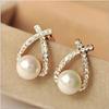 E363 "Brincos de pérola curva de diamante temperamento coreano brincos de moda feminina joias atacado