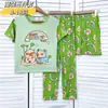 Pijama de Verano para Niños Conjunto de Tres Piezas con Camiseta de Manga Corta, Shorts y Pantalones Largos para Niños y Niñas Ropa de Casa de Dibujos Animados para Niños Pequeños y Medianos Estilo de Dibujos Animados