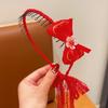 Aro para el cabello de Año Nuevo para niños con borla antigua, celebración de Año Nuevo 2025 para niñas, exquisito adorno para la cabeza de felpa de mariposa con flor roja