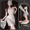 Lencería Sexy Ropa Nueva para Mujer Sexy Malla de Encaje Hombro Descubierto Tubo Vestido Delgado Ligeramente Transparente Qqny