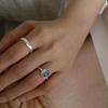 Anel Azul Gelo Zircônia Doce e Fresco para Mulheres, Elegante Anel Aberto Oval de Pedra da Lua, Estilo para o Dia a Dia, Anel para Dedo Indicador Estilo Ins