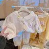 Conjunto de Pijama para Niña Bebé Lindo Conejito Encaje Felpa de Coral Ropa de Casa Ropa de Dormir Cárdigan Conjunto de Dos Piezas