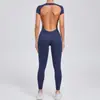 Mono de Yoga Ajustado de Secado Rápido Transfronterizo, Conjunto de Yoga de una Pieza, Manga Corta Espalda Descubierta Elevador de Glúteos Ropa Deportiva para Fitness 89071