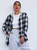 2021 Amazon Otoño Cardigan con Capucha de Algodón a Cuadros de Manga Larga de un Solo Botón con Cuello Redondo Top Camisa Casual de Moda para Mujer