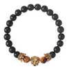 Pulseira de Cristal Curativo com Pedra Olho de Tigre e Contas de Malaquita, Design Unissex com Formas de Leão e Leopardo