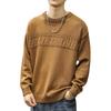 Pesado 860g jacquard suéter casaco masculino outono e inverno moda marca gola redonda retro desgastado novo