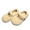 Zapatos Mary Jane de moda con forro de pelo para mujer, hechos de cuero genuino con forro de lana de cordero, suela gruesa, forrados de felpa, zapatos planos versátiles