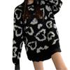 Otoño 2023 Moda Europea y Americana Transfronteriza Suéter de Punto Jersey Cuello Redondo Pequeño Estampado Leopardo Grueso Retro Jacquard de Mujer
