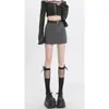Falda corta de traje gris para mujer verano 2026 nuevo estilo verano americana de cintura alta línea A falda corta ajustada a la cadera