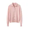 Cardigan de punto para mujer, otoño e invierno, nuevo, simple, 100% cachemir, con solapa, botones, manga larga, colorido y a la moda, versátil para ir al trabajo