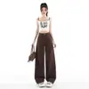 Calça Jeans com Bainha Curva para Mulheres, Jeans de Perna Reta para Primavera e Verão, Jeans Larga Solta Flare, Jeans de Guangzhou Xintang