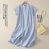 Vestido Camisa Soltinho Estilo Retro Japonês Manga Longa Xadrez Azul