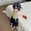 Conjunto de Verão para Meninos: Colete Listrado, Camiseta de Algodão Puro, Macacão Shorts Jeans Estilo Coreano Conjunto de Duas Peças Tendência