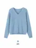 Ropa de mujer de talla europea transfronteriza 2026 primavera y otoño suéter de punto de cachemira cepillada con cuello en V en color púrpura taro, estilo suéter holgado