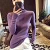 Suéter de cuello alto camisa básica para mujer otoño fino verde aguacate tejido cuello alto ajuste ceñido top interior ajustado