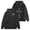 Camiseta de Manga Corta Lavada Estampada de Hip-Hop Americano Transfronterizo Travis Scott Sudadera con Capucha Holgada de Cuello Redondo Venta al por Mayor