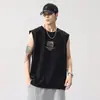 Camiseta masculina sem mangas de manga curta 2026 novo verão gola redonda estampada jovem esportiva fitness absorvente de suor colete de ombro largo