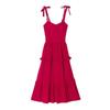 Vestido Rojo con un Estilo Vintage Hepburn, Diseño de Hada, Correa Única de Lazo, Adecuado para Sesiones de Fotos y Vacaciones, en un Color Rojo Vino