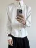 Camisa de Manga Larga a Rayas Cleanfit para Hombre, Corte Holgado Sencillo, Versátil Casual para el Trabajo, Cuello Puntiagudo Blanco