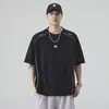 Camiseta Masculina de Verão Estilo Americano Manga Curta Sensação Fresca Meia Manga para Meninos Gola Redonda Top de Trabalho Casual Secagem Rápida Roupas Masculinas