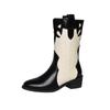 Comercio Exterior Transfronterizo Botas para Mujer Tallas Grandes Otoño e Invierno Retro Combinables Costuras Tacón Grueso Botines Botas Vaqueras Western de Moda