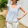 Verão Novo Francês Top Flor Tridimensional Bordada Camisa Estilo Férias Regata para Mulheres Coreano Europeu Roupas Femininas