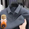 Artículo popular de transmisión en vivo artículo de invierno para mediana edad vacaciones conjunto de dos piezas suéter cuello de camisa para hombre capa base de terciopelo grueso tejido cálido hombre