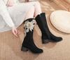 Botas de algodão botas longas de cano alto das mulheres veludo acolchoado camurça de inverno bordado flor bordado botas de pano bordado