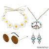 Accesorios de Disfraz Hippie de los años 60 Diadema de Girasol Gafas Redondas y Collar de Cincel de Paz Aretes traje