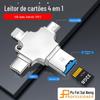 Multi-função metal leitor de cartão quatro em um Multi-função para Apple Android plug TF cartão Typec porta leitor de cartão
