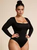 Nuevo body moldeador de punto para otoño e invierno, body ajustado con efecto piel desnuda sexy estilo europeo y americano, mono de manga larga para mujer