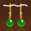 Pendientes largos elegantes de imitación de jade verde calcedonia Hotan con cuentas redondas, joyería de oro para mujer