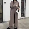 Conjunto de Dos Piezas de Punto Holgado Estilo Perezoso Otoño e Invierno Estilo Coreano Chic, Largo por Encima de la Rodilla a Media Pierna con Abertura Lateral para Mujer