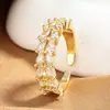 Anillo de Diamantes de Doble Fila de Alta Gama de Nicho, Anillo de Dedo Índice Estilo Espiga de Trigo de Lujo Ligero, Anillo Abierto de Circonita, Joyería para Mujer, Directo de la Fábrica Fuente