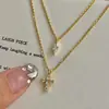 Collar Cruzado de Zirconia de Doble Capa para Mujer, Cadena para Clavícula Elegante y a la Moda, Estilo Coreano y Japonés Ins de Lujo Ligero, Nicho Europeo y Americano
