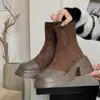 Botines Chunky de Suela Gruesa y Tacón Grueso para Mujer, Nuevos Botines Ajustados de Otoño e Invierno, Botas Martin de Moda Estilo Retro Europeo Británico que Aumentan la Altura