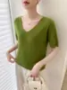 Ropa de punto para mujer de otoño 26, suéter pullover, cuello en V de manga corta, listo para usar, camisa básica versátil