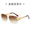 Gafas de sol nuevas 2022 con estampado de madera y cabeza de leopardo para mujer y hombre, doble puente con adorno, gafas de sol con protección solar, gafas de explosión transfronteriza
