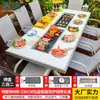 Mesas y Sillas Nórdicas de Exterior Mojia, Aleación de Aluminio con Acabado de Madera, Mesas con Parrilla Eléctrica y de Carbón, Mesas y Sillas para Barbacoa de Exterior en Patio para Uso Doméstico