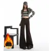 Jeans de Mujer de Color Café Transfronterizos Maillard de Cintura Alta Elásticos con Más Terciopelo Estilo Caliente Otoño/Invierno 2026 Versátiles Cálidos de Campana