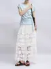 Falda de encaje floral hueca de diseño dulce Feiyuan para mujer, nueva colección de principios de otoño, falda versátil de color liso de alta calidad en línea A