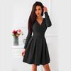 AliExpress Ebay desejo 2018 outono europeu e americano feminino com decote em V manga longa vestido de mistura de algodão
