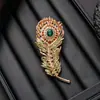 Broche de Pluma con Pedrería de Colores, Pin de Pluma Elegante Vintage, Joyería Estilo Medieval Occidental, Broche para Examen de Admisión a la Universidad